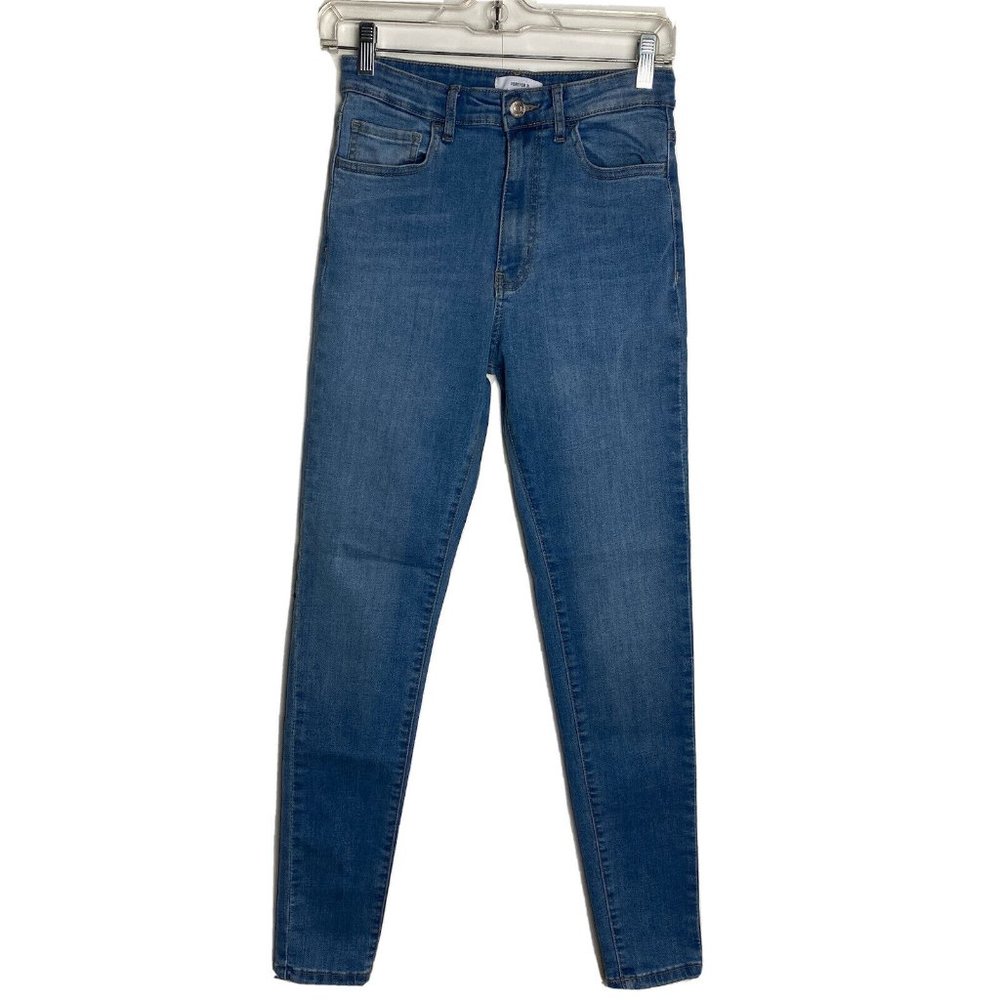 Forever 21 Women Jeans 27 26x28 Skinny Blue Denim Stretch Mom High Waist Rise